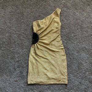Hailey Logan One Shoulder Metallic Gold Dress Size XS